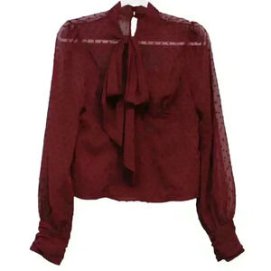 NWT Lulus Blouse Size Medium Textured Swiss Dot Sheer Mesh Keyhole Chiffon